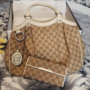 Gucci Monogram White Leather Tote & Wallet